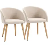 HOMCOM Esszimmerstühle 2er Set Küchenstuhl mit Rückenlehne, Leinen-Optik, Beige