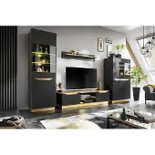 EURO-MEBLE Wohnwand FAME, Wohnzimmerset, Wohnzimmer, Wand, Regal, TV Wand ( SCHWARZ / GOLD )