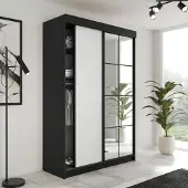 FURMEB24 2-türiger Schiebetürenschrank LAMER 138x205 cm Kleiderschrank mit Spiegel (schwarz + weiß)