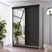 FURMEB24 Schiebetürenschrank LOE 138x205x59 cm Kleiderschrank mit Spiegel, 2-türiger Schiebeschrank (Kaschmir/Schwarz)