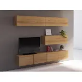 EURO-MEBLE Wohnwand CALABRINI-8 Wohnzimmer-Set Hängewohnwand Schrankwand TV-Schrank Moderne Anbauwand Hochglanz (Eiche Gold)