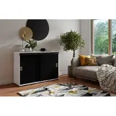 KIER FURNITURE Sideboard Mit Schiebetür, Weiß+ Schwarz - 140x45x94cm