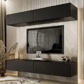 Lookway Wohnwand COLETTE Schwarz / Schwarz matt mit LED-Beleuchtung