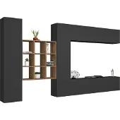 Freiraum Wohnwand >Benevent< (5-teilig) in Anthrazit matt - 350x180x30 (BxHxT)