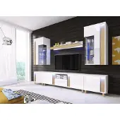 EURO-MEBLE Wandschrank Marco 2 Wohnzimmermöbel Set + Led (Weiss/Holz)
