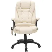 Dopwii Bürostuhl mit Massagefunktion, Wärmefunktion, höhenverstellbar, Kippfunktion, Massage-Bürostuhl, Cremeweiß + Schwarz