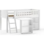 58 aufm Kessel Kinderbett Karyl 208x114x135 Massivholz Weiß Regal