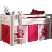 58 aufm Kessel Kinderbett Karolina 210x114x106 Massivholz Weiß Textilset Flower