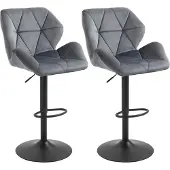 HOMCOM Barhocker 2er Set, Gepolstert Barstuhl mit Metallgestell, Lehne Samtoptik