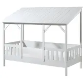 58 aufm Kessel Hausbett Kat 214x105x174 Kinderbett MDF+Massivholz Weiß