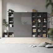 SMARTBett GmbH SMARTBett WOHNWAND Schrankbett 140x200 Vertikal mit Regalen Anthrazit/Anthrazit Hochglanz