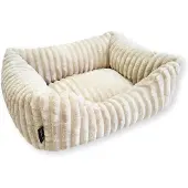 4L Textil BELLA Hundebett Plüsch für mittelgroße Hunde, Weiches Hundekörbchen, Flauschiges Hundekorb Waschbar (90x70 cm, Beige)
