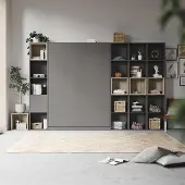 SMARTBett GmbH SMARTBett WOHNWAND Schrankbett 140x200 Vertikal mit Regalen Anthrazit/Eiche Sonoma