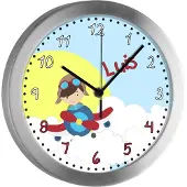 CreaDesign Kinderzimmer Funkwanduhr, Funkuhr Wanduhr Kinder, Flugzeug-Wolken 25 cm