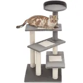 PawHut Kletterbaum Katzenbaum Spielbaum Katzenkratzbaum Treppe 5 Schichte Beige