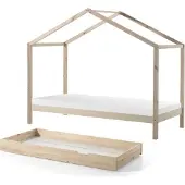 58 aufm Kessel Hausbett mit Textilhimmel Kapua 210x97x170 Massivholz Natur