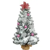 LAALU Künstlicher Weihnachtsbaum 60 cm mit LED-Beleuchtung, PERLENHERZ, mit 32 Weihnachtsbaumschmuck, Pflanztopf mit Jutesack