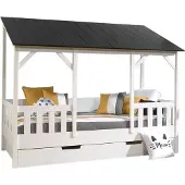 58 aufm Kessel Hausbett Kateena 214x105x174 MDF+Massivholz Weiß/Schwarz