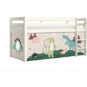 58 aufm Kessel Kinderbett Karolina 210x114x106 Massivholz Weiß Textilset Dino