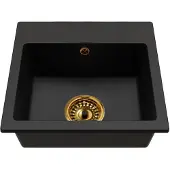 Brado Granitspüle Einbeckig DON – Schwarz – Goldener Syphon