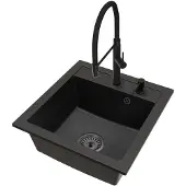 Brado Granit Küchenspüle Schwarz mit FULL PRO Armatur, schwarzem Siphon und Seifenspender