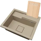 Brado Granitspüle Einbecken Elite 6052 – Beige – Chrom-Siphon – Ablaufabdeckung – Schneidebrett