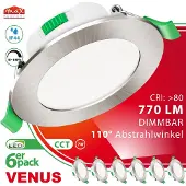 Maxkomfort GmbH 6x LED Einbaustrahler VENUS 7W dimmbar IP44 – Edelstahl-Optik