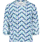 Cartoon Blusenshirt mit Schnürung in Blau/Grün | Gr.: 44