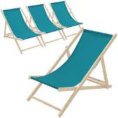 ECD-Germany 4x Liegestuhl klappbar aus Holz, Petrol, bis 120kg, 3 Liegepositionen, Sonnenliege Gartenliege Relaxliege Strandliege Strandliegestuhl