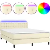 vidaXL Boxspringbett mit Matratze & LED Creme 140x190 cm Kunstleder