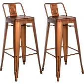 CLP Barhocker 2er Set mit Lehne im Industrial-Look Mason, mit Rückenlehne | Farbe kupfer