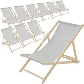 ECD-Germany 10x Liegestuhl klappbar aus Holz, Hellgrau, bis 120kg, 3 Liegepositionen, Sonnenliege Gartenliege Relaxliege Strandliege Strandliegestuhl