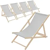 ECD-Germany 5x Liegestuhl klappbar aus Holz, Hellgrau, bis 120kg, 3 Liegepositionen, Sonnenliege Gartenliege Relaxliege Strandliege Strandliegestuhl