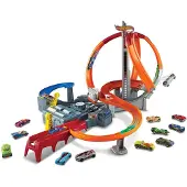 Mattel CDL45 - Hot Wheels - Trackset Mega-Crash Superbahn – Adrenalin pur! (1 Fahrzeug enthalten)