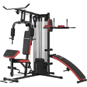 BundiGlassware Mehrzweck-Trainingsstation mit 65 kg Gewichtsblock, verstellbar, fürs Heimtraining, Stahl, Kunstleder