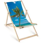 AllBags Holz Liegestuhl klappbar „Palme am Strand“ – Gartenstuhl Relaxstuhl Sonnenliege Balkon Terrasse