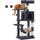Feandrea Kratzbaum, 112 cm, Katzenbaum mit Hängematte, mehrstöckiges Katzenhaus, Rauchgrau