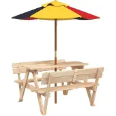 Syfax Picknicktisch für 4 Kinder mit Sonnenschirm Massivholz Tanne