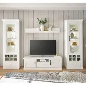Lomadox Wohnwand in Pinie weiß mit LED-Beleuchtung, 4-teilig, Landhaus-Stil - RAPLA-61