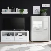Lomadox TV-Lösung BALVE-61 in Hochglanz weiß mit Wandboard und Highboard BxHxT: 265x185x45cm