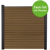 MR-Zaun Linea Komplettset mit Alu-Pfosten, Teak co-ex., 11,38 m