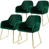ML-Design 4er Set Esszimmerstuhl mit Rückenlehne, Grün, aus Samt