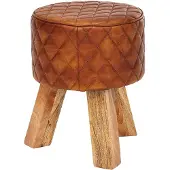 Massivart Sitz- & Fußhocker rund Echtleder braun - Mango massiv - RIST