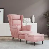 PUEAZU Ohrensessel mit Hocker Rosa Samt - Fernseh- & Relaxsessel &5648
