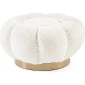 Natur24 Pouf Florel 65 x 35 x 65 cm MDF Sperrholz Stahl Bouclé Weiß Gold