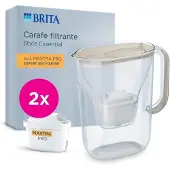 Brita Filterkrug – Essential Sand Style – 2,4 l Fassungsvermögen, einschließlich 1,4 l gefiltertem Wasser – 2 Maxtra Pro Expert Anti-Kalk-Filter