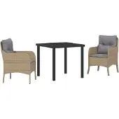 vidaXL Möbel 3-teiliges Garten-Dining-Set mit Kissen Beige Poly Rattan - Gartenstühle 3380176