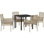 vidaXL Möbel 5-teilige Garten-Essgruppe mit Kissen Beige Poly Rattan - Gartenstühle 3379885
