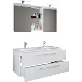 VCM 3-tlg. Doppel Waschplatz | 2x Waschtisch | Badmöbel Set mit Unterschrank, Waschbecken und Spiegelschrank | Doppelwaschbecken | Komplettset Budasi SC