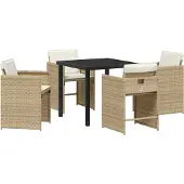 vidaXL Möbel 5-teiliges Garten-Essstuhlset mit Kissen Beige Poly-Rattan - Gartenstühle 3379988